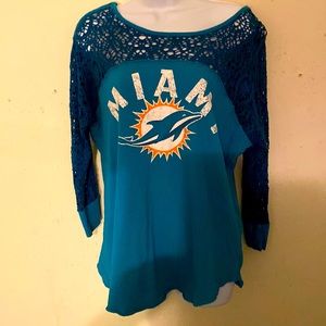 Miami dolphins blouse teal with webbed top of blouse by Alyssa Milano x large